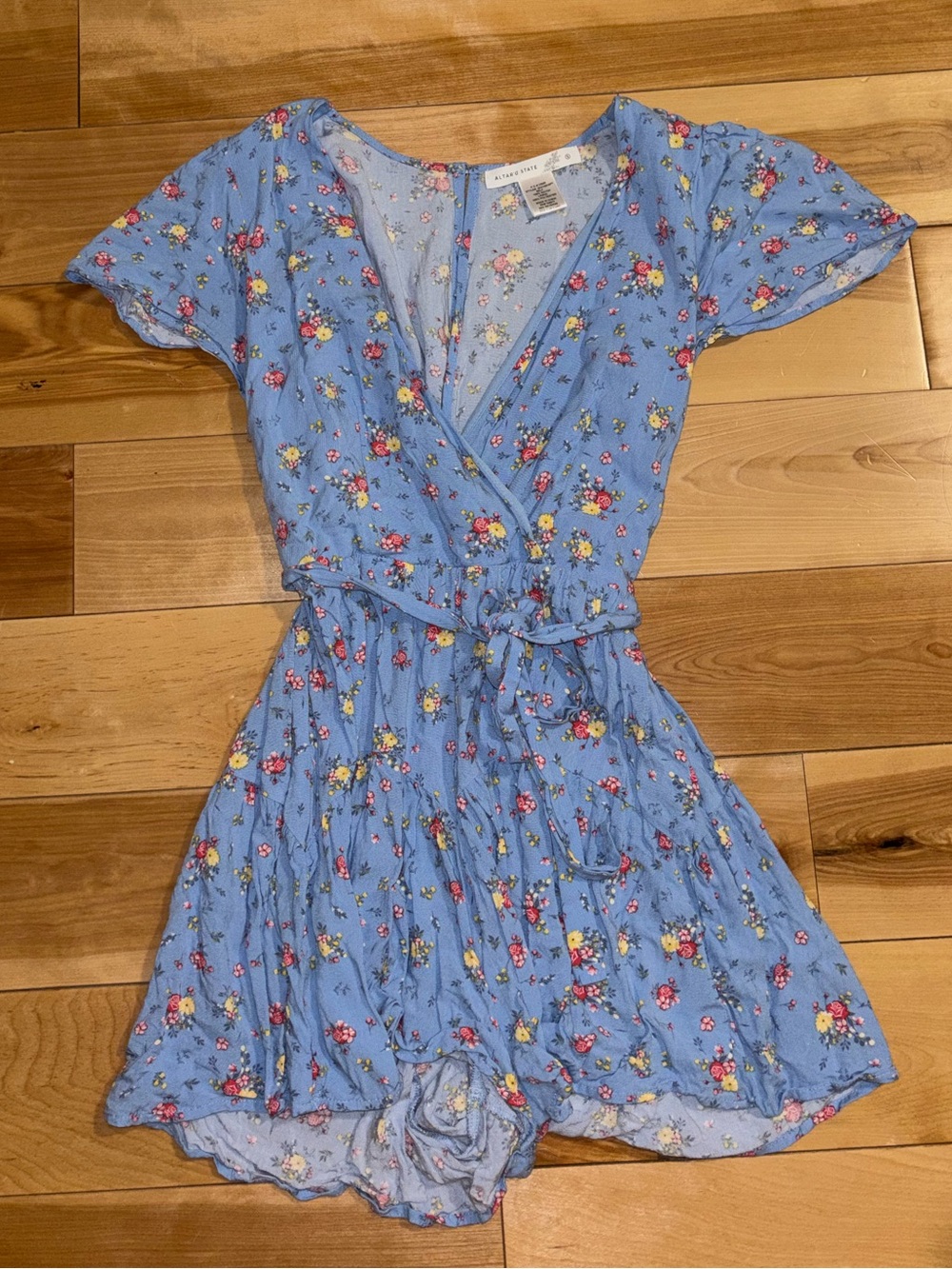 Altar'd State Light Blue Floral Wrap Romper